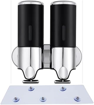 NO Drill Wall Mounted Soap Dispenser Shower Manual Pressing Head Liquid Shampoo and Soap Dispenser for Bathroom Kitchen Marketplace Hotel Black, 1000ml