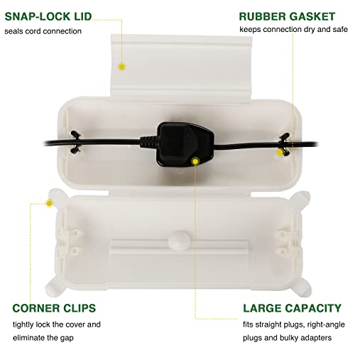 Image of Flemoon Outdoor Extension Cord Safety Cover, IP44 Waterproof Electrical Box | Waterproof Protector Seal, Weatherproof Electrical Connection Box for Outlets, Plugs, Sockets, Holiday Decorations, White
