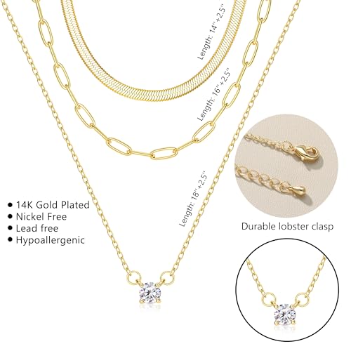 Dochais Layered Gold Chain Necklaces for Women Dainty Choker Charm Necklace Stack 14k Gold-Plated Non-Tarnish Statement Pendant Necklace Set2