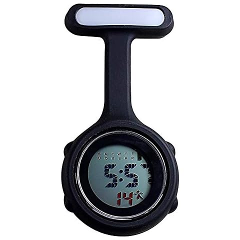 Danigrefinb 1Pc Digital Display Dial Clip-On Fob Nurse Brooch Pin Hang Pocket Electric Watch for Women - Black Cover