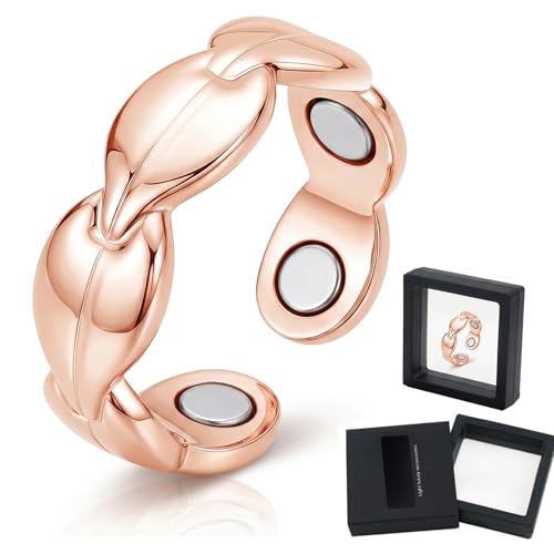 RhiVrillion Anillo Magnético Ajustable de Cobre Puro (Copper) para Mujer, Calm Ring con 7 Imanes – Anillos Mujer