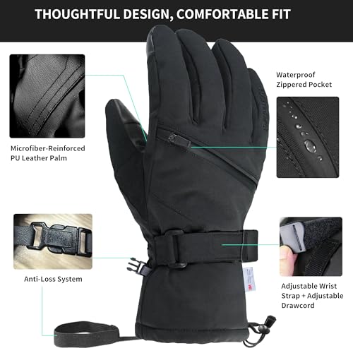 Foto von Unigear Skihandschuhe Herren Damen, 3M Thinsulate Winterhandschuhe Touchscreen, Thermohandschuhe wasserdicht warm rutschfest für Skifahren Snowboard Eislaufen Wandern Radfahren