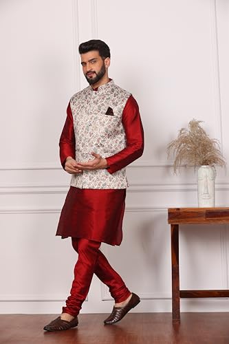 Image of Kurta With Churidar & Multicolor Nehru jacket Set