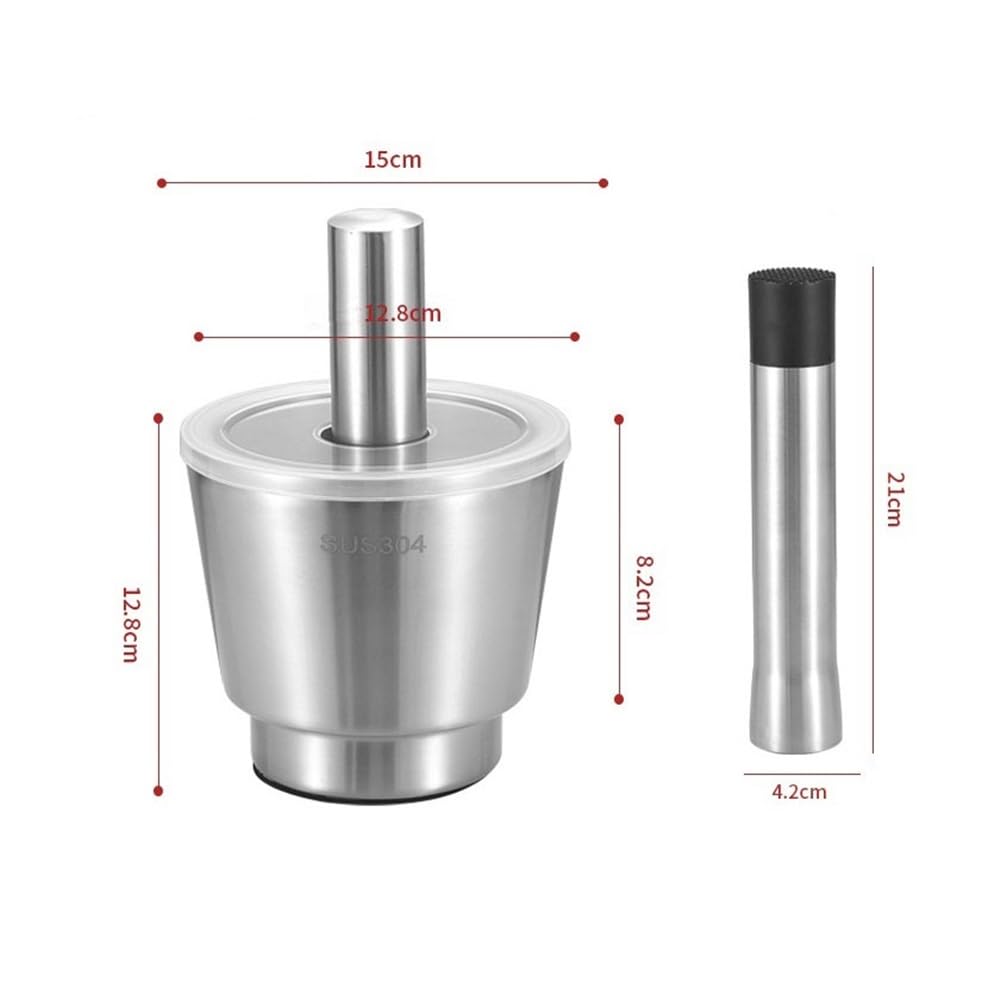 Knoblauchpresse aus Edelstahl 304, Stampfer aus Edelstahl, manueller Knoblauchmacher für den Haushalt, Stampfglas, manueller Mahlring, Schüssel und Stößel-Set, Knoblauchzerkleinere(Medium)