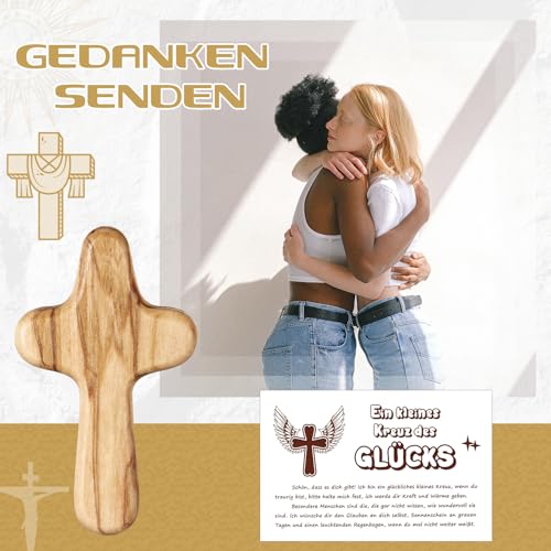 BBTO Kreuz aus Olivenholz Handgefertigtes Prüfung Glücksbringer Kreuz Handschmeichler Kruzifix Geschenk mit Beutel und Karte Gebet Christliches Geschenk für Familie Freunde Patient Taufe Kommunion