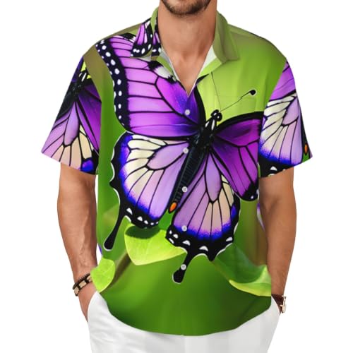 Chemise imprimé papillon violet homme au col boutonné chic