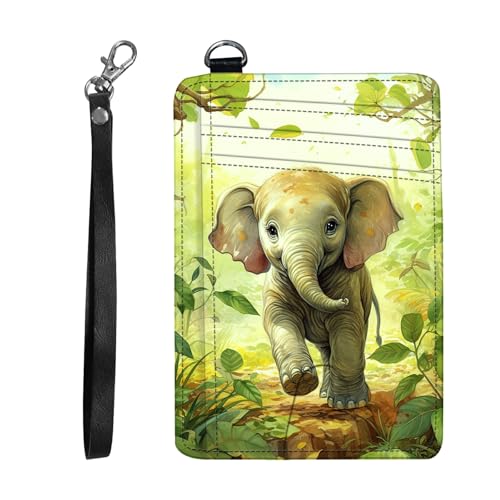 Baby Elephant Slim RFID Blocking Card Holder Small Pocket Wallet Small Mini Card Case Front Pocket PU Leather Credit Card Organizer With Zipper for Women Men