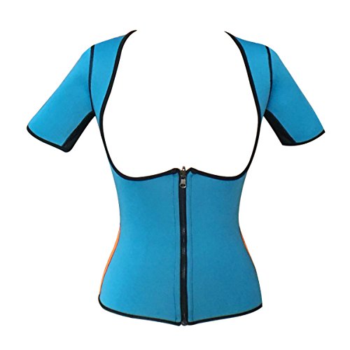 bslingerie® Women Workout Training Body Shaperwear Tank Top Reversible (3XL Waist 34-36 inch, Blue - Black)