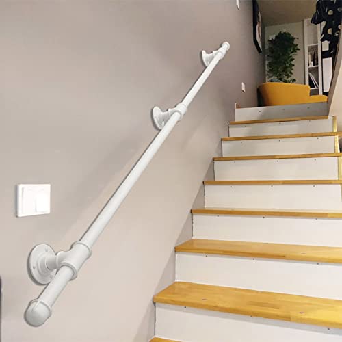 Rampe d'escalier de 2 m blanche avec kit de support robuste et fixation murale