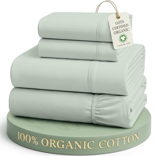 Image of LANE LINEN Deep Pocket King Sheets 100% Organic Cotton GOTS Certified Percale Weave Deep Pocket 4 Piece Soft Breathable Cooling Lightweight All Season Machine Washable Crisp - Cool Blue