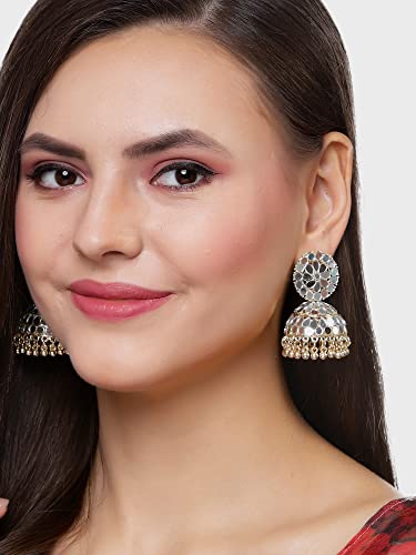Karatcart Gold Plated Mirror Studded Jhumki Earrings for Women - Image 4