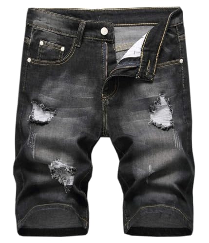 Mens Jean Shorts Distressed Ripped Denim Shorts Classic...