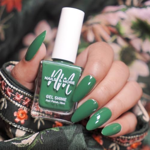 Image of Nails & More Dark Green Nail Polish, Argan Oil-Infused Gel Shine, Deep Emerald Nails, Luxurious Look | 10ml