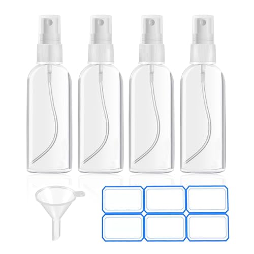 4 Pack 1 Oz (30ml) Mini Spray Bottles Clear Travel Size Spray Bottles Leak Proof with Funnels and Labels