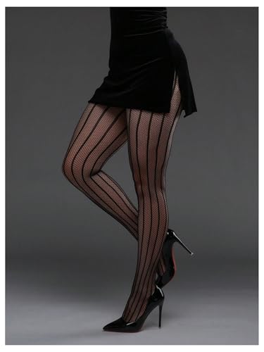 Women's Gothic Punk Striped Tights Hollow Out Sheer Fishnet Stockings Leggings4