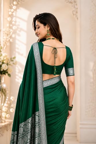 Image of Women's Glory Banarasi Satin Kanjivaram Saree Silver Zari Border Pure Soft Blend Silk Sari Kanchipuram Paithani Silk Party Wedding Festive New Ladies Sadi with Unstiched Blouse Piece. (Pink)