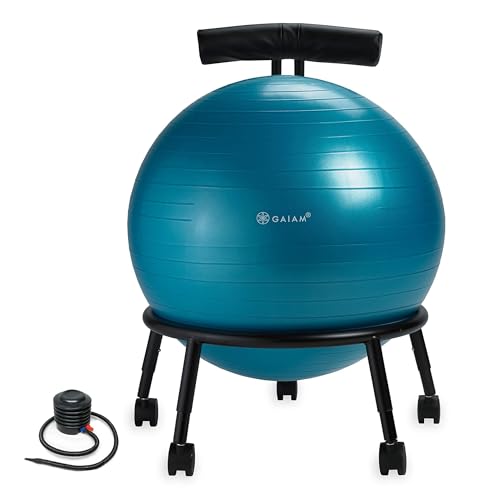 Gaiam Custom-Fit Balance Ball Chair - Exercise Stability Ball Adjustable Desk Chair for Home or Office with 55cm Yoga Ball, Air Pump, Exercise Guide and Satisfaction Guarantee