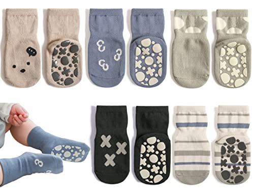 Image of Exegawe Toddler Non Slip Socks, Cute Baby Socks with Grips Crew Socks 5 Pairs
