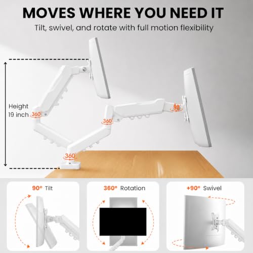 Image of STAR WORK Dual Monitor Mount for 13-32 inch Inch Screens, Adjustable Gas Spring Monitors Arm Desk Stand with C-Clamp & Grommet Base, Motion 360 Swivel & Tilt, Supports 19.8 lbs (Dual White Monitor Arm)