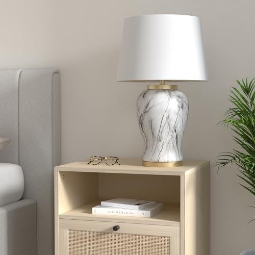 Lámpara de mesa blanca y dorada de cerámica 28 pulgadas miniatura 2
