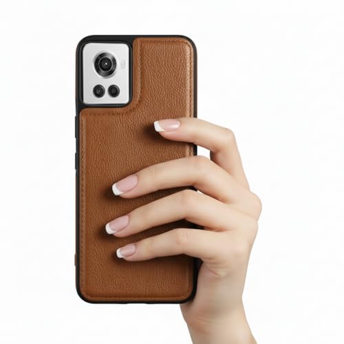Image of Leather Case for OnePlus 10R Premium Protective Stylish Slim Cover with Shockproof Raised Edges Brown