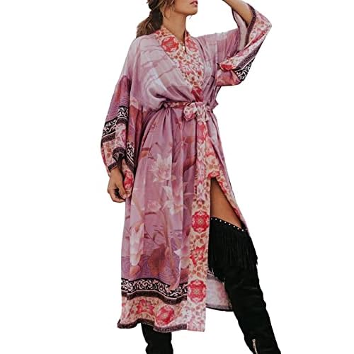 Eddoyee Loose Beach Kaftan Dresses for Women Caftan Swimsuit Cover Up D-pink Purple