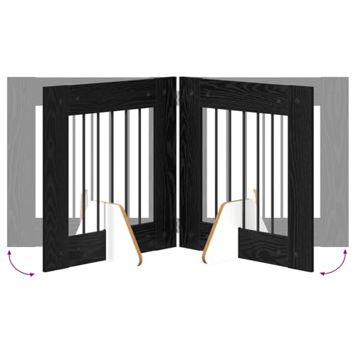 GeenYuu Hundetor mit 4 Ständern aus Metall und Holzwerkstoff, faltbar, 241 x 34 x 60 cm, schwarz Eiche, indoor geeignet, ausbruchsicher, flexibel für Wohnung, Garten, Camping, Training-7