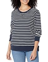 Amazon Essentials Damen Fleece-Sweatshirt zum Überziehen mit Rundhalsausschnitt (In Übergröße erhältlich), Marineblau Weiß Streifen, XL