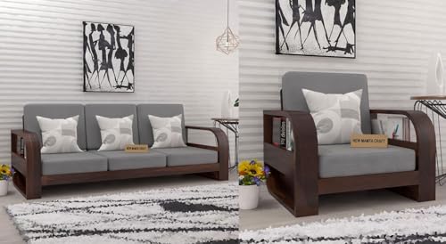 Image of Wooden 4 Seater Sofa Set for Living Room,3- to 4- Person Sofa Sets for Home, 3+1 Seater Sofa Sets for Home, Sheesham Wood (3+1 Seater,Walnut Finish)