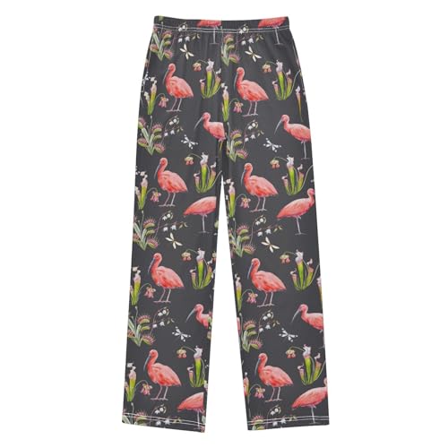 Flamingo Floral Dragonfly Boys Long Pants Soft Trousers Elastic Waist Kids Lounge Bottoms with Pockets S-XL