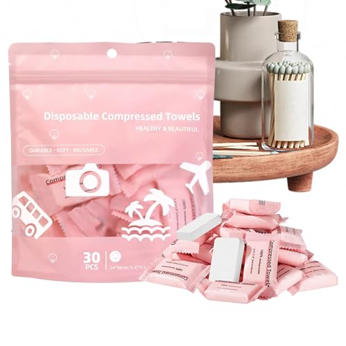 Toallas comprimidas – 30 piezas de algodón tamaño compacto | Toalla facial portátil | Toalla | Toallas ligeras de viaje para el cuidado de la piel, toallitas de limpieza , gimnasio