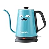 Smartyle Gooseneck Electric Kettle with Mustaches, 1000W Cartoon Electric Tea Kettle of 304 Stainless Steel, Cute Hot Water Kettle with Auto Shut Off, 1.0L Colorful Pour Over Coffee Kettle-Blue