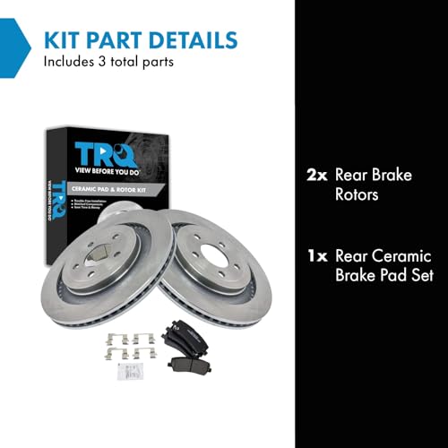 Image of TRQ Rear Brake Pad and Rotor Set Ceramic Rotors Compatible with 2015-2018 Ford Mustang