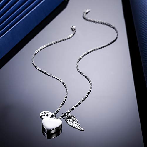 Memediy Personalized Heart Paw Print Ashes Urn Pendant Necklace Custom Name/Photo/Date For Women Men Stainless Steel Memorial Dog Cat Pet Keepsake With Keyring Funnel Fill Kit Angel Wing #TOP2