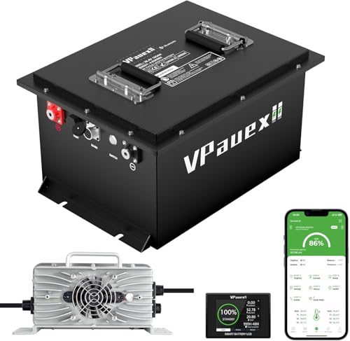 36V Lithium Golf Cart Battery,36V 105Ah Golf Cart Batteries with 25A Charger,Built-in 200A BMS,Metal Casing,Supports Mobile APP,Touch Monitor,6000+ Cycles,Peak Current 600A,Max 7.68kW Output Power