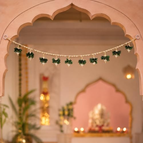 Image of Akaar Decor Pearl Bead Toran with Floral Latkans | Decorative Door Toran for Home Entrance, Mandir & Pooja Room | Diwali Decoration, Festive Wall & Door Hanging
