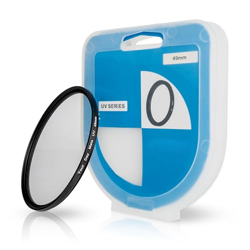 Filtro UV con Estuche, Ø 49 mm, para cámaras de Diferentes Marcas, Filtros de Cristal para el Objetivo de la cámara, Bloquea Rayos ultravioletas, Funda Protectora, Filtro fotográfico UV