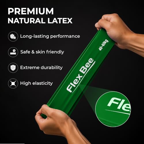 Image of FlexBee Heavy Resistance Bands for Workout, Pull Up Assist, Strength Training & Stretching | Exercise Loop Bands for Men & Women Home Gym Fitness Equipment (Green, 40-60 kg Resistance, Latex)