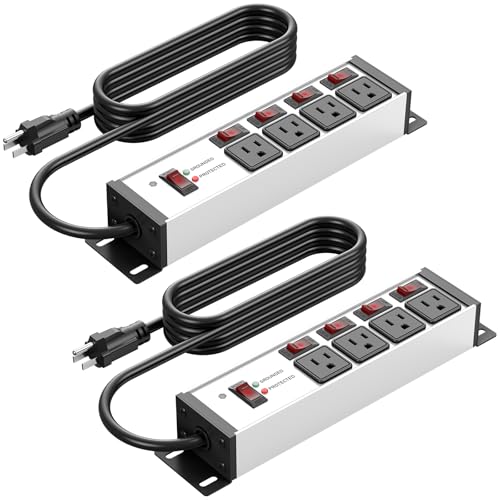 Image of CCCEI 2PCS Heavy Duty Power Strip Surge Protector 20 AMP Individual Switches. 12 Gauge Extension Cord with Multiple Outlets. Garage, Shop, Industrial Wall Mount Electric Extender. 15FT, Silver.