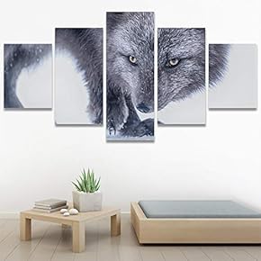 SIGNWIN 5 Panel Canvas Wall Art Animals Black...