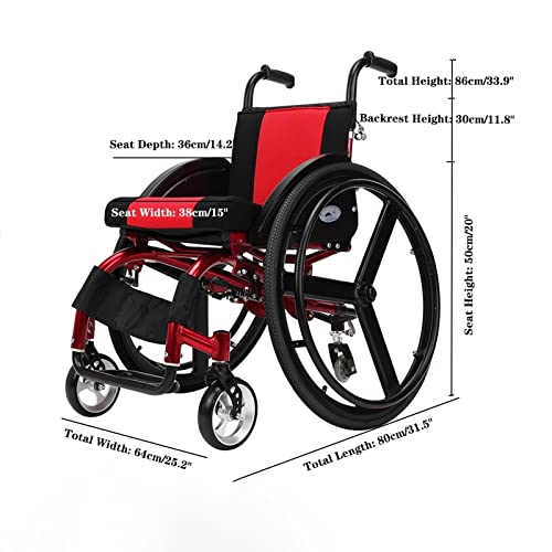 Sports And Leisure Wheelchair, Sports Adult Self-Propelled Lightweight Folding Aluminum Alloy Shock-Absorbing Wheelchair, Trolley Driving Medical Treatment With Removable Rear Wheels ( Color : Red ) #TOP1