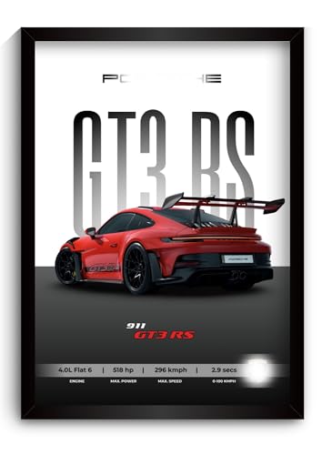 Image of Porche 911 GT3 RS Poster | Framed Porche A4 Sized (31 x 23 cm) | Supercar Posters for Wall, Gift for Boys, 911 Car Frames | Car Poster for Wall, Bedroom, Hostel, Study Room, Desk (F 006)