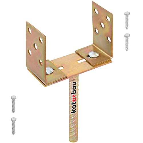 KOTARBAU® Support de Poteau en U 0-160 mm Douille Réglable Base de poteau Pied de poteau Tige 200 mm à Bétonner Galvanisé Or