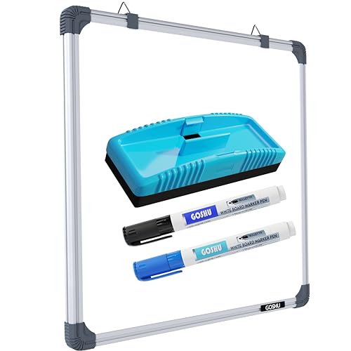 Image of GOSHU Non Magnetic White Board 2 feet x2 feet Double Sided White and Chalk Board Both Side Writing Boards Includes One White Board Duster, Two Whiteboard Markers (2x2 feet, Pack of 4 Items)