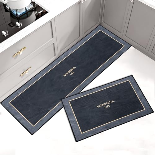 LHHMZ 2 Alfombrillas de Confort, Conjuntos de alfombras de Cocina antifatiga, Alfombra de Cocina Antideslizante Lavable para Cocina, Pasillo, decoración del hogar, 43x75cm + 43x120cm