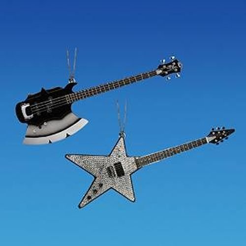 Kurt Adler Kiss Guitar Ornament Set OF 2