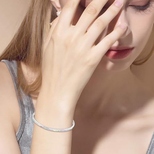 WINNICACA Bracelet for Women Opal Bracelet 925 Sterling Silver Opal Cuff Bangle Bracelets Inspirational Fine Jewelry Gifts for Women Her Wife Mom Daughter Anniversary Birthday Gifts2