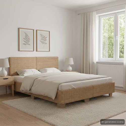 vidaXL Giroletto Intrecciato a Mano in Vero Rattan Artigianale Esotico Elegante con Testiera Struttura Telaio Letto in Massello Mogano 180x200 cm