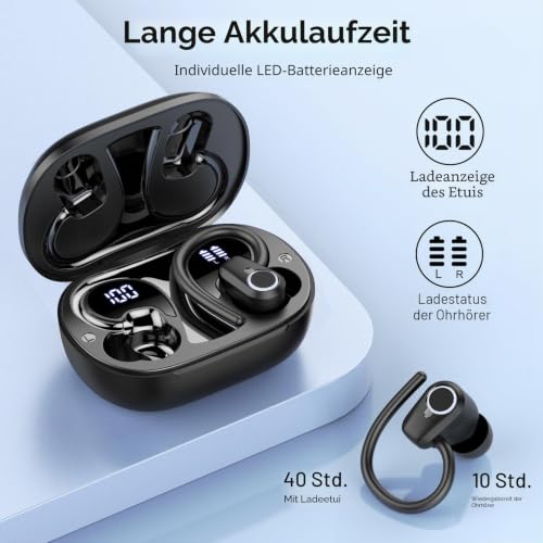 Kabellose Bluetooth Kopfhörer Sport, 50Std HiFi Stereo In Ear Ohrhörer – Ansicht 4