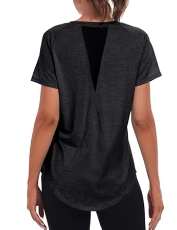 Sport-Shirt für Damen, kurzärmelig, leicht, feuchtigkeitsableitend, schnell trocknend, Netzstoff im Rücken, lockere Passform, Sportoberteil